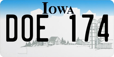 IA license plate DOE174