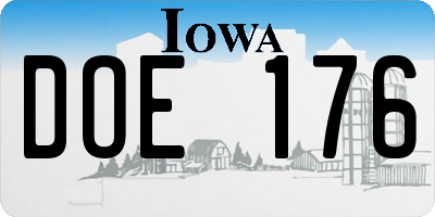 IA license plate DOE176