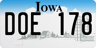 IA license plate DOE178