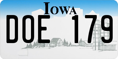 IA license plate DOE179