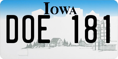 IA license plate DOE181