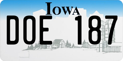 IA license plate DOE187