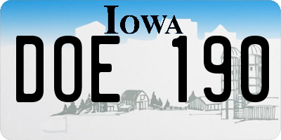 IA license plate DOE190