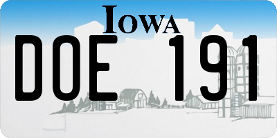 IA license plate DOE191