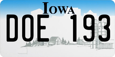 IA license plate DOE193