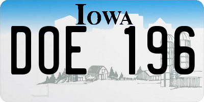 IA license plate DOE196