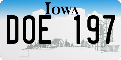 IA license plate DOE197