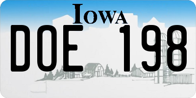 IA license plate DOE198
