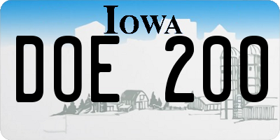 IA license plate DOE200