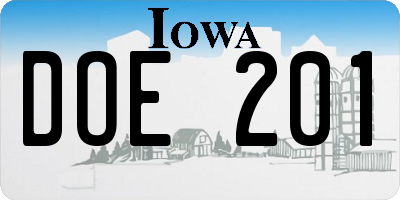 IA license plate DOE201