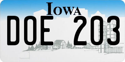 IA license plate DOE203