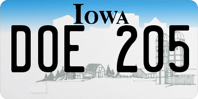 IA license plate DOE205