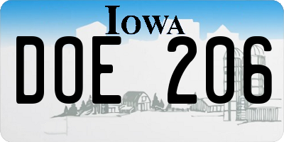 IA license plate DOE206