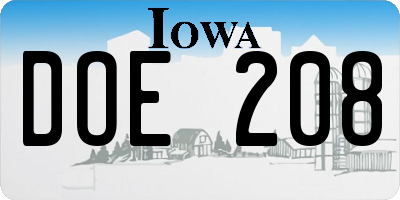 IA license plate DOE208