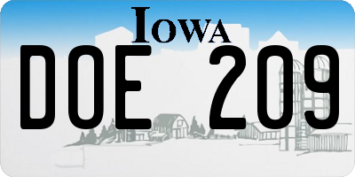 IA license plate DOE209