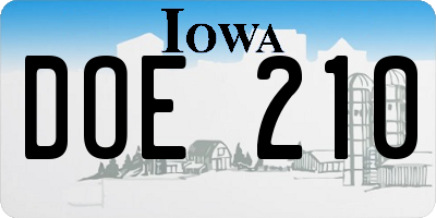 IA license plate DOE210