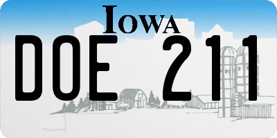 IA license plate DOE211