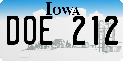 IA license plate DOE212