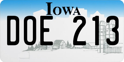 IA license plate DOE213