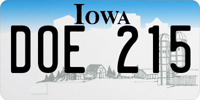 IA license plate DOE215