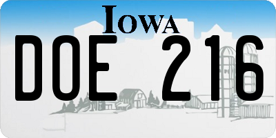 IA license plate DOE216