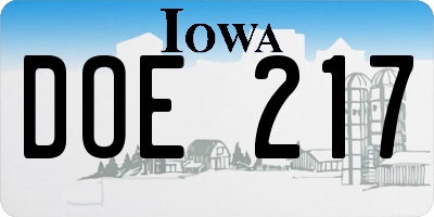 IA license plate DOE217