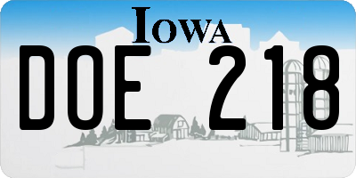 IA license plate DOE218