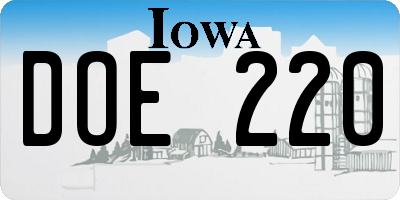 IA license plate DOE220