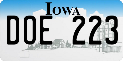 IA license plate DOE223