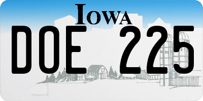 IA license plate DOE225