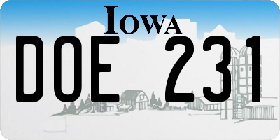 IA license plate DOE231