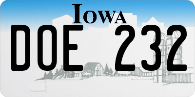 IA license plate DOE232