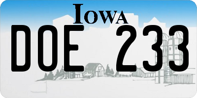 IA license plate DOE233