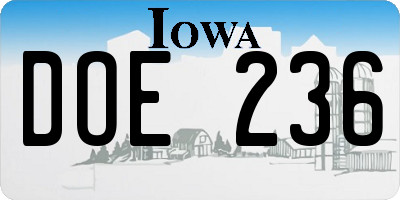 IA license plate DOE236