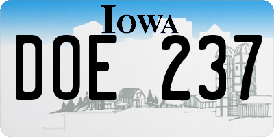 IA license plate DOE237