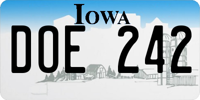 IA license plate DOE242