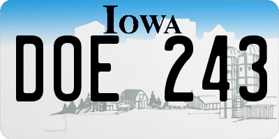 IA license plate DOE243