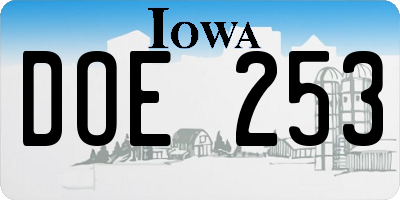 IA license plate DOE253