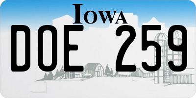 IA license plate DOE259