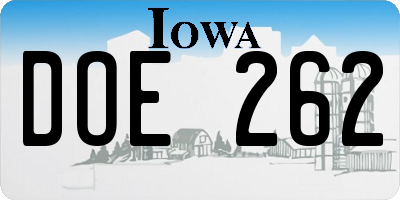 IA license plate DOE262