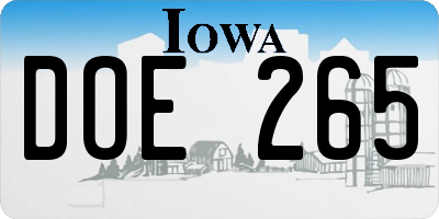 IA license plate DOE265