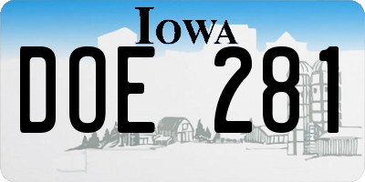 IA license plate DOE281