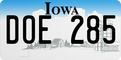 IA license plate DOE285