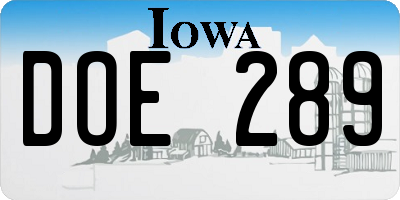 IA license plate DOE289