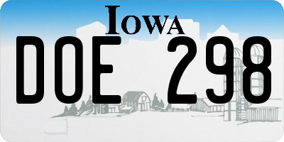 IA license plate DOE298