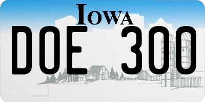 IA license plate DOE300