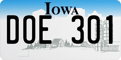 IA license plate DOE301