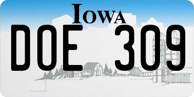 IA license plate DOE309