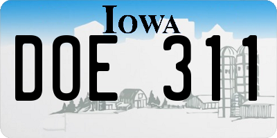 IA license plate DOE311