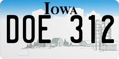 IA license plate DOE312